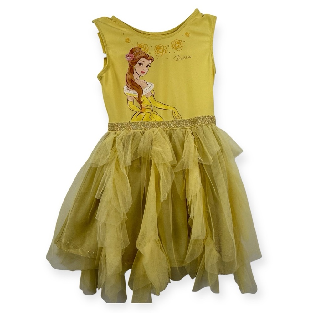 Disney Princess Belle Yellow Tulle Dress Girls Size 4T Pre-Owned